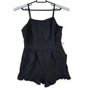 Womens Loft Black Linen Blend Sleeveless Romper Spaghetti Straps Side Zip 10